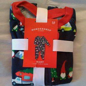 NWT Wondershop Baby Holiday Knomes Footed Pajamas Blue 3-6 Months Christmas